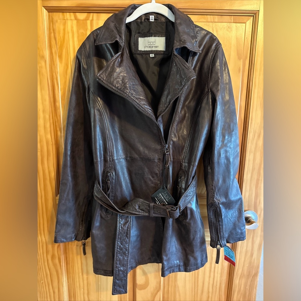 Bod Christensen Genuine Leather Women’s Mid Length Brown Jacket Size M NWT